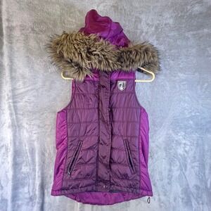 American Eagle Outfitters Puffer‎ Vest Hooded Fur Trim Purple Womens Size S